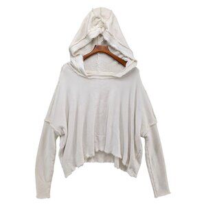Free People FP Movement Hoodie Womens White Oversized Terry Cloth Raw Hem Size M